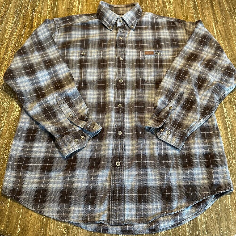 Carhartt Plaid Flannel Long Sleeve Button Down Shirt Blue Brown Men’s Size L